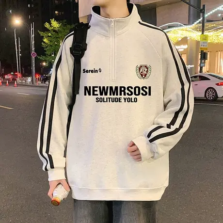 卫衣男春秋季2025新款美式条纹半开衫外套ins潮牌宽松休闲上衣服商品大图