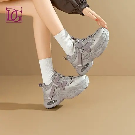 【商场同款】厚底休闲老爹鞋女2025新款秋季银色运动鞋子增高女鞋商品大图