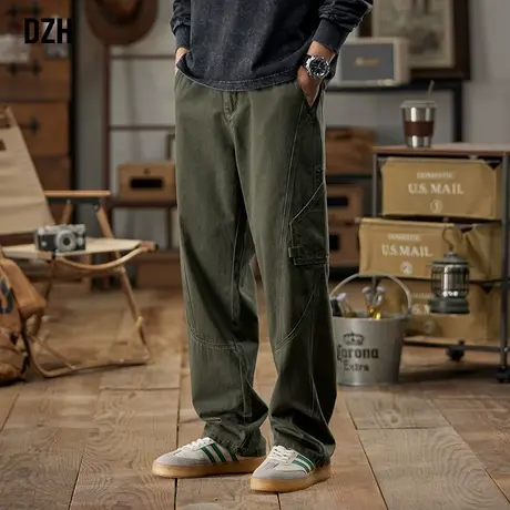 男士军绿色工装裤男直筒宽松休闲裤子男款美式高街2023新款伐木裤商品大图