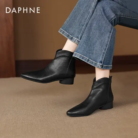 达芙妮尖头短靴女2026新款秋冬季气质切尔西瘦瘦靴平底女士马丁靴图片
