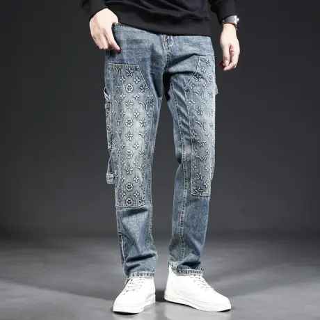 高端潮牌牛仔裤男直筒宽松2023新款秋季工装裤休闲潮流男士裤子图片