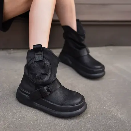 Artmu阿木原创复古厚底短靴堆堆靴高级感炸街小短靴真皮女靴子商品大图