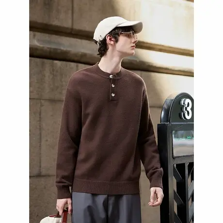 唐狮秋冬季新款毛衣男圆领净色半开胸美拉德时尚百搭毛线衫TM图片