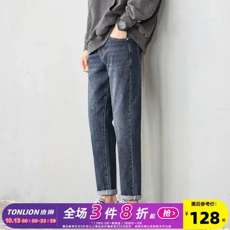 唐狮新款23秋季牛仔裤男弹力修身直筒小脚裤经典潮流百搭裤子男冬商品大图