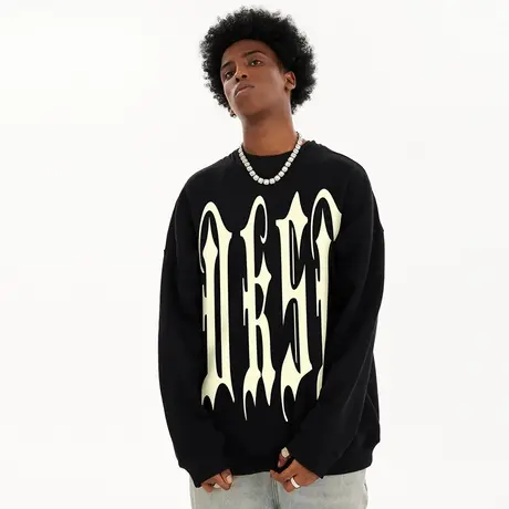 Nuthink美式潮牌字母圆领卫衣男潮国潮无帽宽松大码冬季上衣男款商品大图