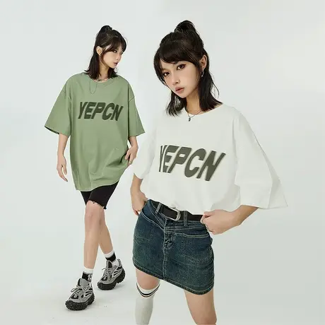 YEP潮牌字母印花t恤女短袖2023新款夏季纯棉宽松oversize半袖上衣商品大图