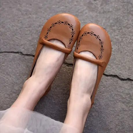 Artmu阿木原创复古镂空浅口单鞋女平底玛丽珍鞋真皮豆豆鞋新款图片