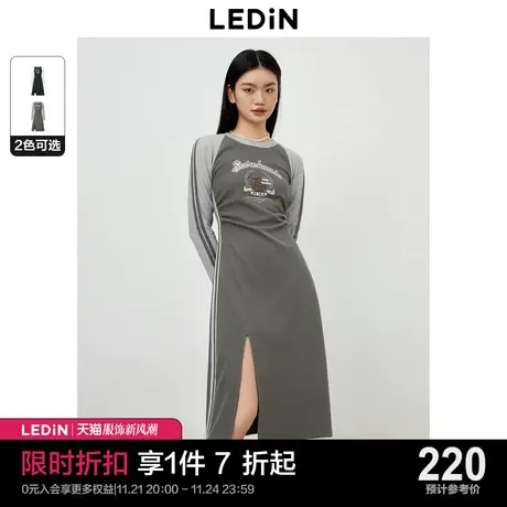 乐町新品开叉针织连衣裙2023年秋季拼接插肩设计修身女生显瘦长裙商品大图
