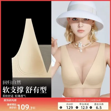 润微1号杯内衣女小胸聚拢无痕收副乳轻薄透气果冻条软支撑文胸罩商品大图