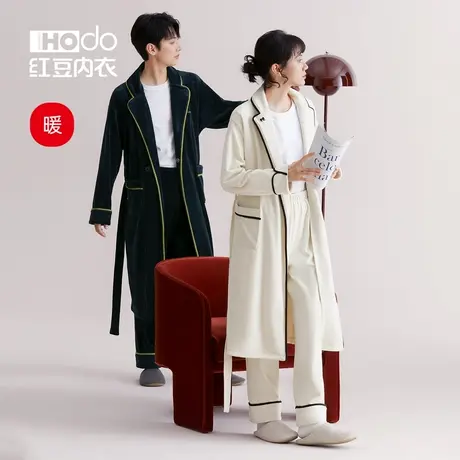 红豆情侣睡衣海岛绒睡袍抗静电秋冬季珊瑚绒浴袍居家男女士家居服商品大图