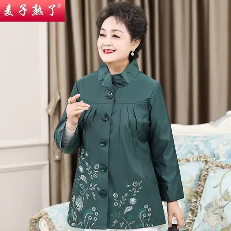 中老年女装绣花外套妈妈装2021新款上衣服阔太太洋气春秋款薄风衣图片