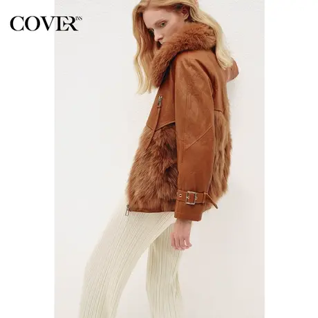 COVER冬季狐狸毛领拼接绵羊皮皮草外套商品大图