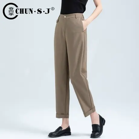 休闲哈伦西装裤女2023年秋季新款大码老爹西裤驼色裤子九分萝卜裤商品大图