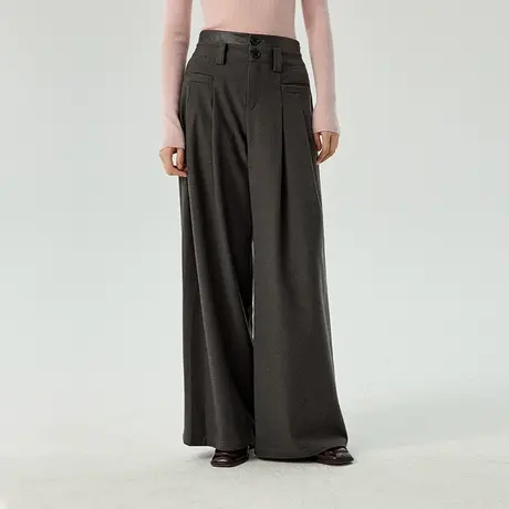 omont蛋挞家 复古羊毛阔腿裤女2023秋冬新款高腰显瘦毛呢休闲裤子商品大图