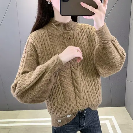 女装半高领麻花毛衣女秋冬2023新款爆款冬季加厚针织打底衫上衣图片