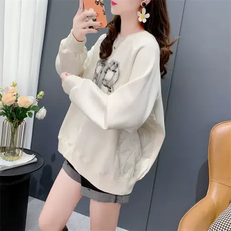加绒加厚圆领卫衣女小个子秋冬新款洋气减龄时尚设计感夹棉服上衣商品大图