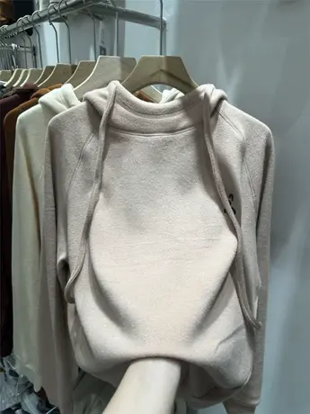 欧货小兔刺绣抽绳连帽双面德绒卫衣女秋冬保暖内搭打底衫上衣服潮图片