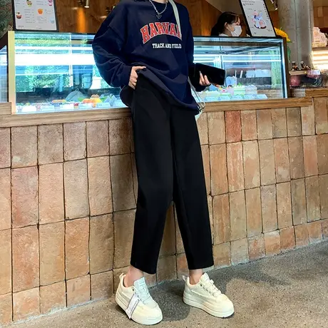 黑色运动裤女春秋2023新款宽松九分休闲哈伦裤子高腰显瘦香蕉卫裤图片