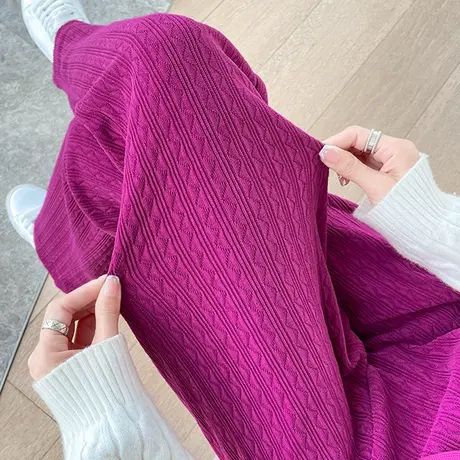 火龙果色阔腿裤女春秋2023年新款高腰垂感直筒宽松针织休闲拖地裤商品大图