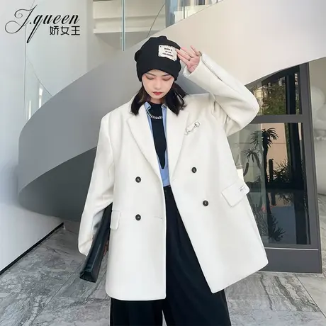 毛呢西装外套女秋冬复古英伦风宽松显瘦气质休闲百搭洋气呢子大衣商品大图