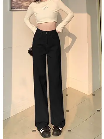 清仓捡漏秋冬2023新款牛仔裤女直筒宽松显高显瘦阔腿裤长裤潮ins图片