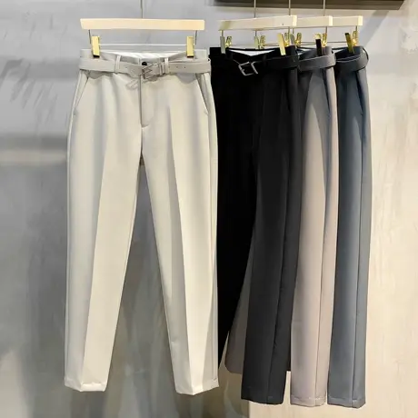 腰带款2023新款九分西裤男修身小脚韩版潮流高级感男士休闲裤男裤商品大图