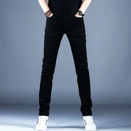 秋冬纯黑色高端牛仔裤男款修身小脚裤子2023新款休闲男裤弹力百搭图片