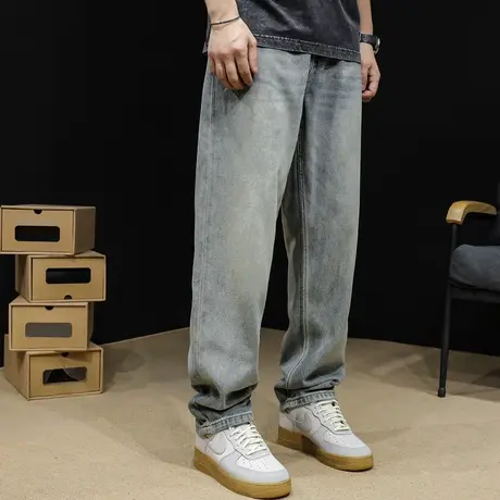 直筒牛仔裤男宽松潮牌阔腿春秋美式高街男款春晚裤子2024新款大码商品大图