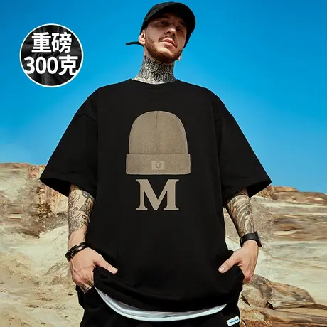 300g重磅美式潮牌胖子男装加肥加大码宽松美式港风短袖T恤半袖男商品大图