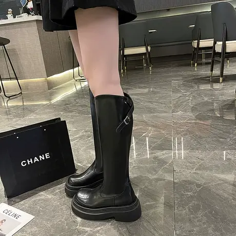 靴子女长筒靴超火高跟不过膝靴2023新款秋冬季加厚洋气显瘦骑士靴图片