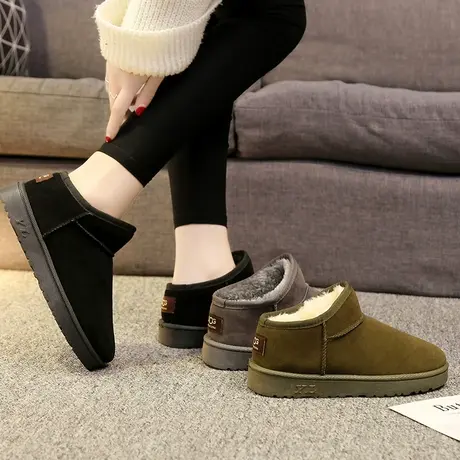 2023韩版懒人雪地靴女反绒磨砂靴子加厚加绒低帮短靴一脚蹬面包鞋图片