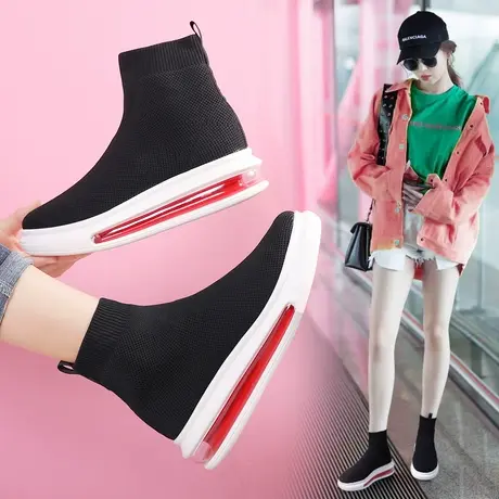 全气垫运动鞋女轻便高帮袜子鞋网红百搭飞织女靴秋冬老北京布鞋潮商品大图