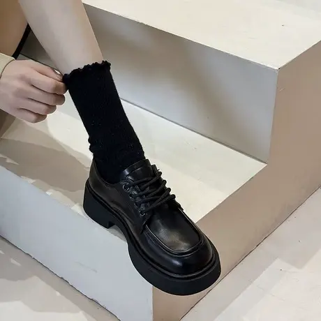 厚底英伦风小皮鞋女2023新款秋季百搭系带乐福鞋秋款黑色复古单鞋商品大图