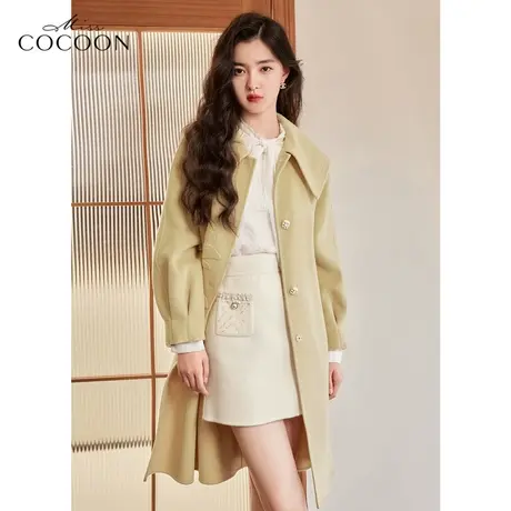 missCOCOON灯笼袖毛呢外套女2022新款秋冬时尚显瘦羊毛双面呢大衣商品大图