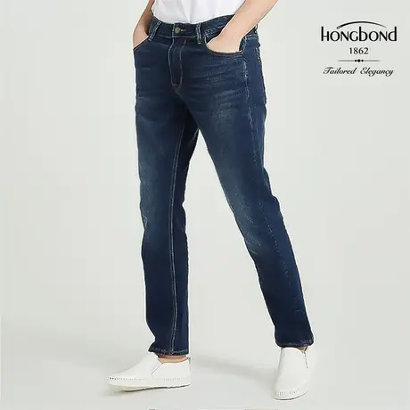 红邦创衣 2023秋冬牛仔裤男蓝色直筒版仔裤修身休闲长裤潮流长裤图片