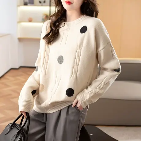 23171新款韩版宽松圆领针织衫长袖套头毛衣女士百搭上衣打底衫图片