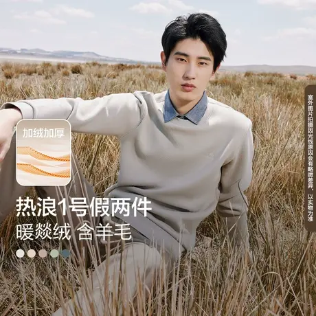 红豆毛衣男冬季发热衬衫领加厚保暖羊毛衫加绒假两件针织衫男士图片