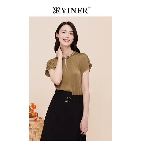 YINER音儿线上专选女装2023夏季都市风含桑蚕丝衬衫垂顺肌理商品大图
