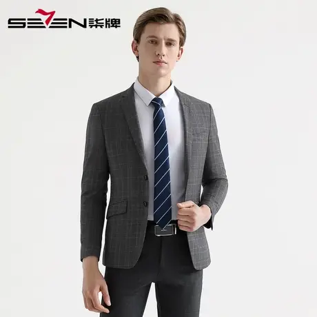 柒牌男装清仓秋冬男士商务羊毛套西英伦格纹时尚婚庆西服套装图片
