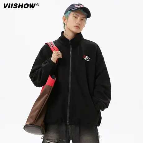 VIISHOW摇粒绒立领开衫美式潮流宽松卫衣男春加厚百搭休闲短外套商品大图