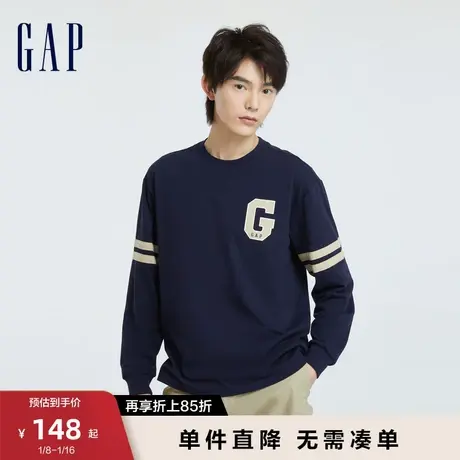 Gap男女装秋季新款LOGO学院风宽松落肩T恤透气纯棉情侣上衣773179图片