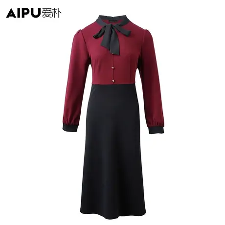 爱朴大码2024春季新款装法式复古拼接连衣裙胖mm喜庆显瘦中长裙女商品大图