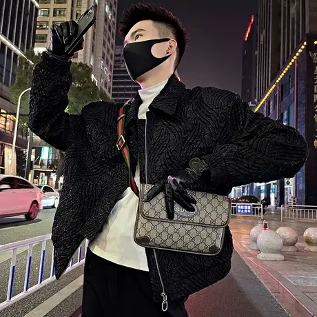 褶皱肌理感春季夹克男2024新款潮牌复古短款轻熟雅痞休闲外套上衣商品大图