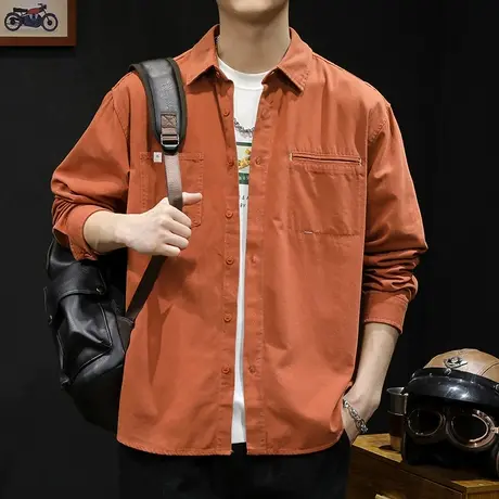 春季2024新款休闲衬衫男长袖春秋款男装大码男士衬衣外套潮牌衣服图片