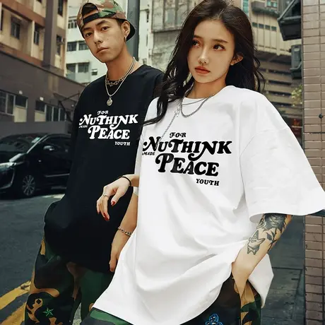 Nuthink加肥加大情侣装短袖字母情侣t恤一男一女国潮夏季大码半袖商品大图