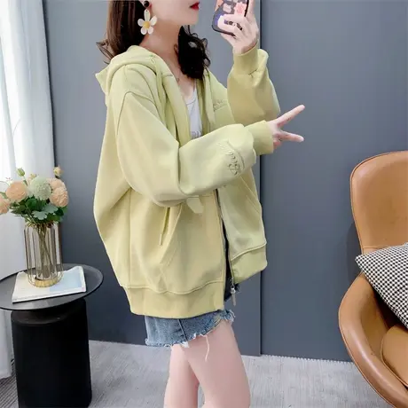 设计感刺绣连帽开衫卫衣女春季2024年新款宽松短款小个子外套上衣图片