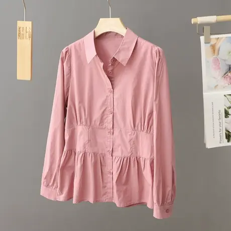 2024早春季新款韩版宽松衬衣粉色衬衫女设计感小众法式超好看上衣图片