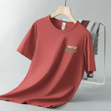莫代尔短袖t恤男装夏季速干上衣服冰丝凉感圆领体恤字母印花半袖商品大图