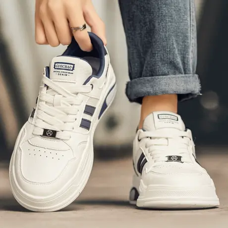 男鞋春秋款2024新款潮牌高级感百搭休闲板鞋真皮运动厚底小白潮鞋图片