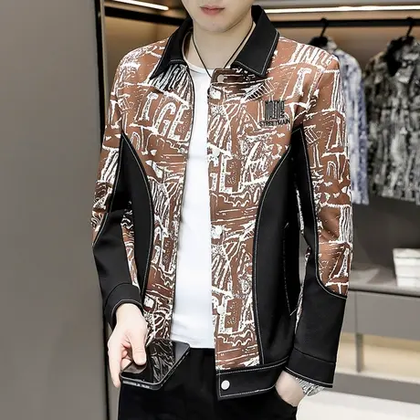 高级感韩版痞帅气拼接撞色夹克翻领休闲春装外套男士个性国潮上衣商品大图